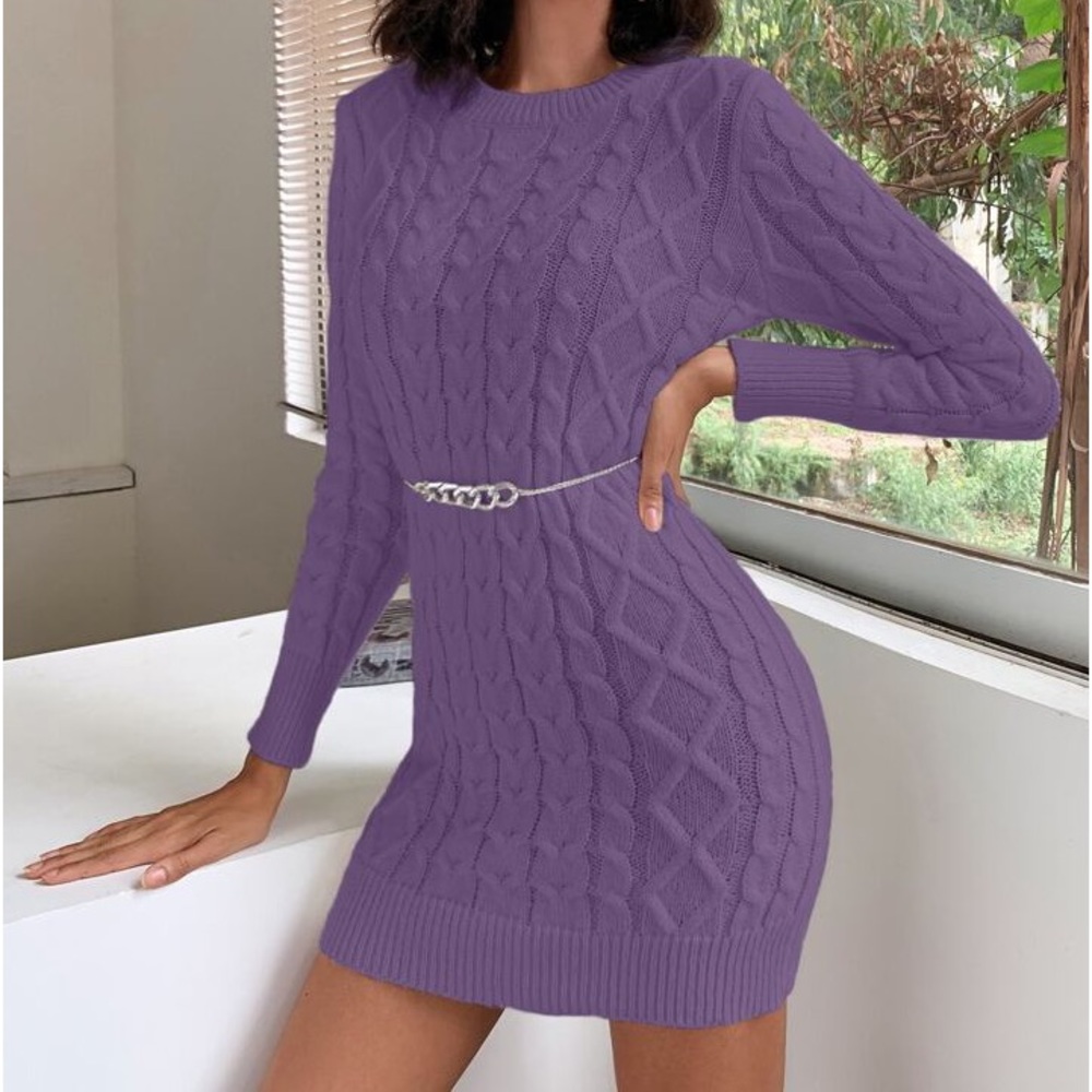 Solid Cable Knit Sweater Dress - image 1